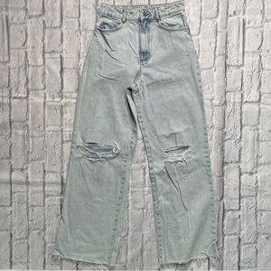 Zara High Rise Wide Leg Raw Hem Jeans